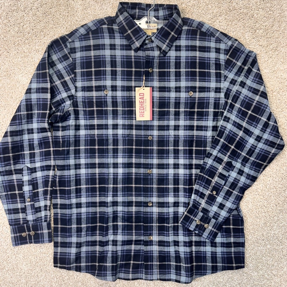 Redhead Shirt Mens Large Plaid Blue Button-Down Long Sleeve Cotton NEW